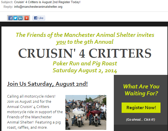 Manchester Animal Shelter subject line using a deadline