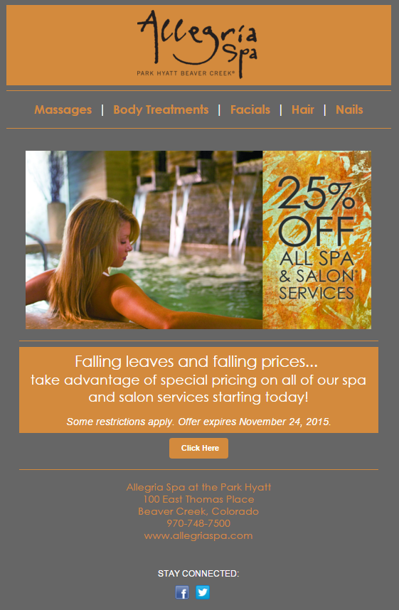 allegria spa email marketing image