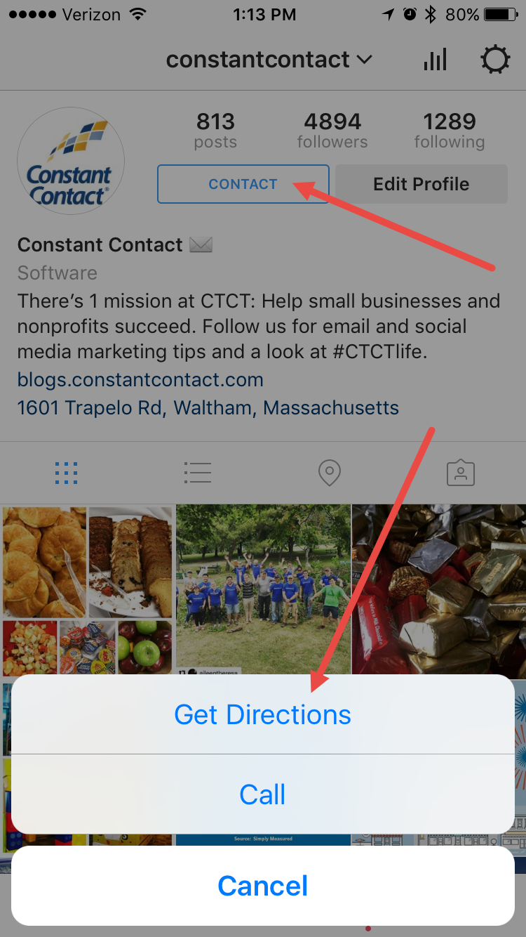 Instagram Contact Button
