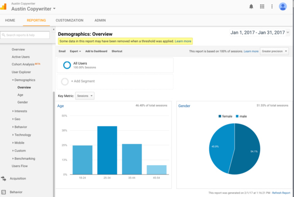 Google Analytics Demographics