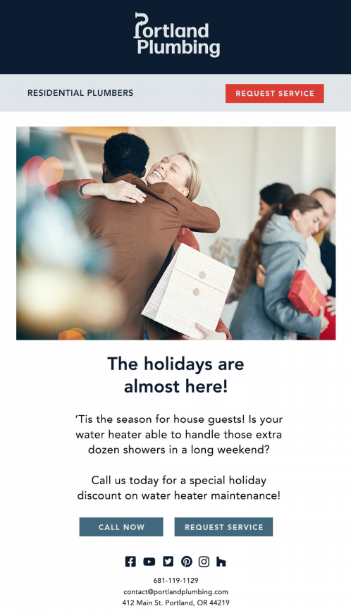 example of plumber marketing holiday email