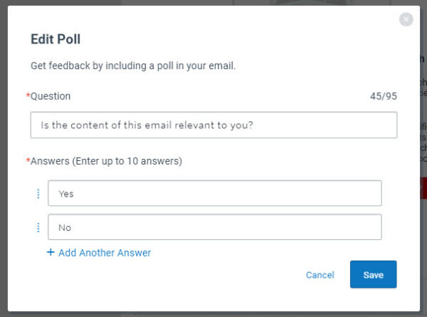 How to add a poll to your email - editing the poll