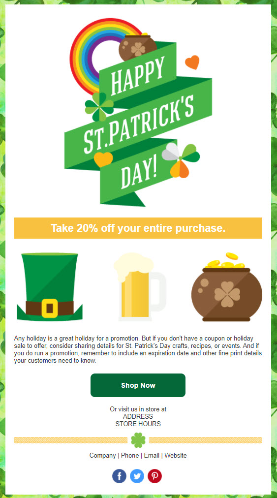 Constant Contact St Patrick's Day Promo email template