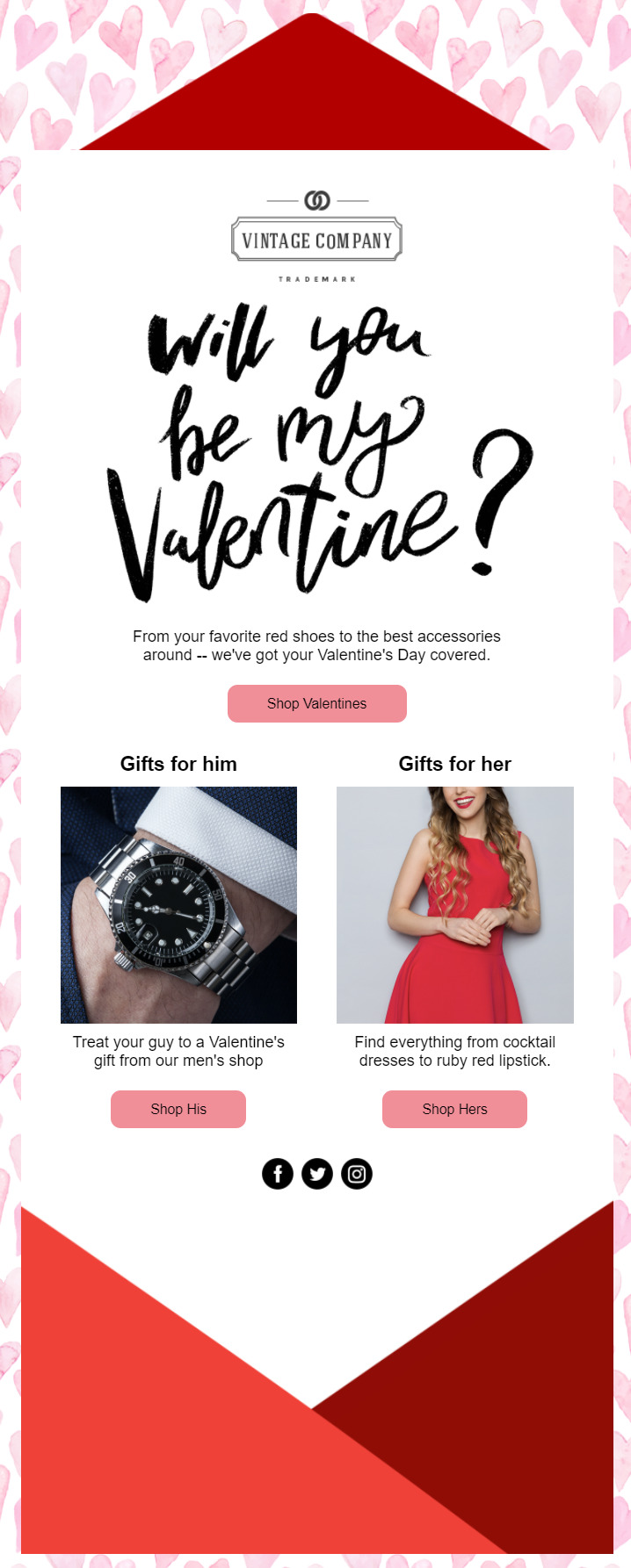 Valentine's Day email template - promo for ecommerce stores