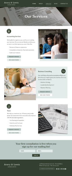 Accounting Website Design - includes a services page to let readers know what you do