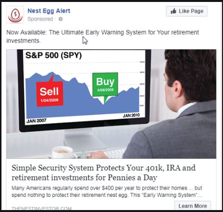 financial advisor ads - Facebook ad that includes links to important or helpful information