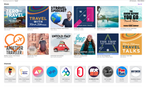 screenshot of Apple podcasts in the travel industry
