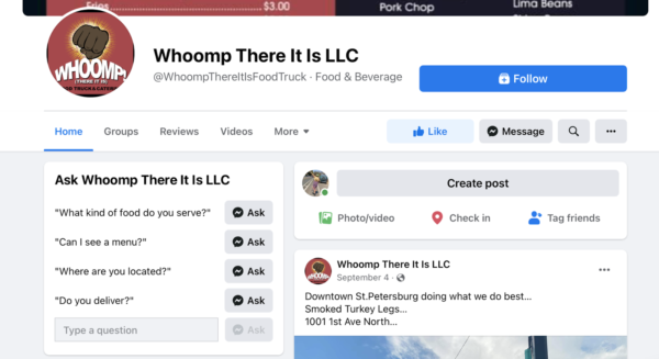 Facebook profile for Whoomp There It Is LLC Food & Beverage Truck
