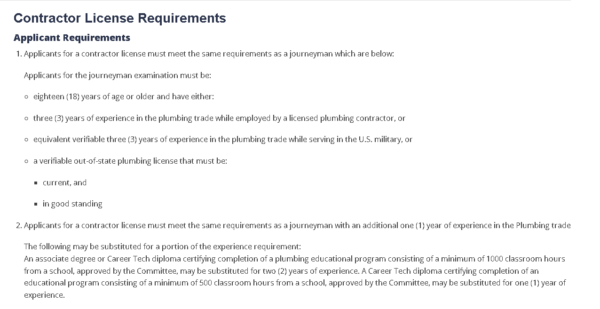 example of state license requirements