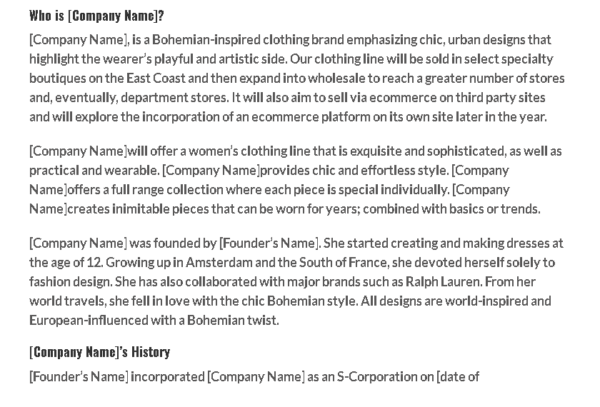 Clothing Company Description Sample